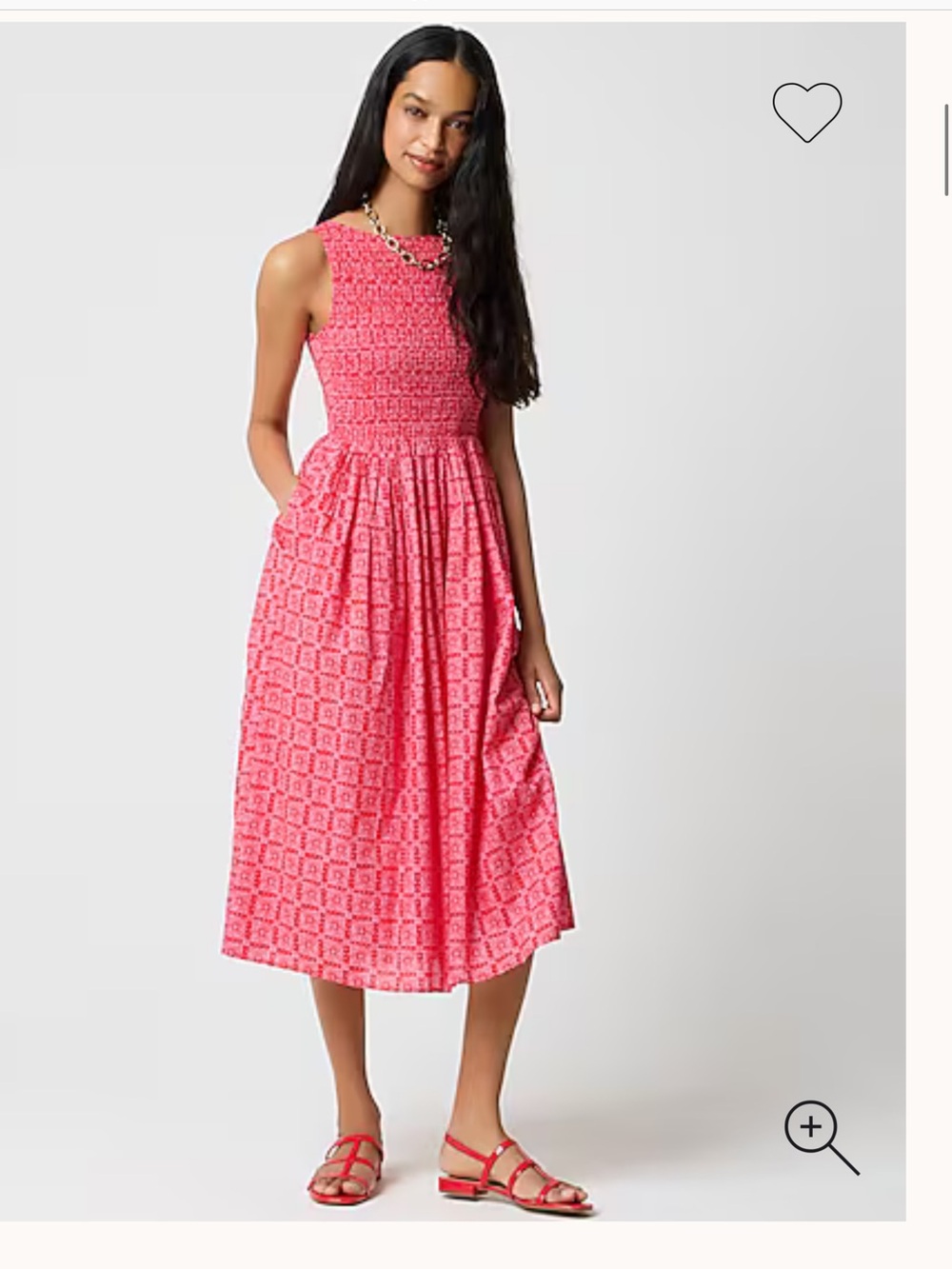 J. Crew Sleeveless Smocked Midi Dress in Pink